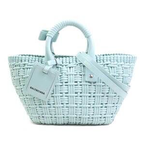 Balenciaga Bistro XS Basket Shoulder Bag Polyurethane Polyester Blue Silver